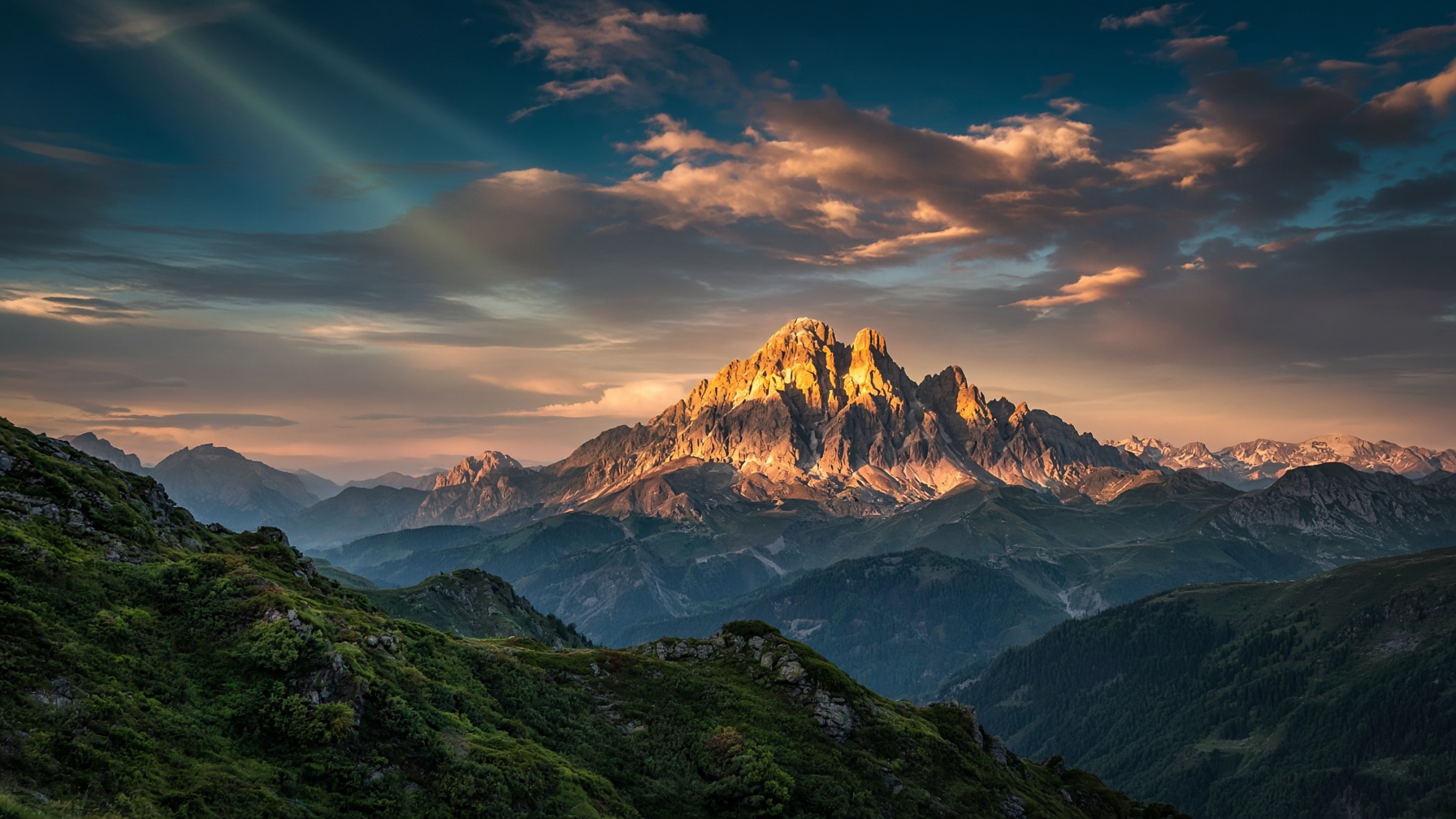 Paisaje de montañas al atardecer, la presencia de Dios